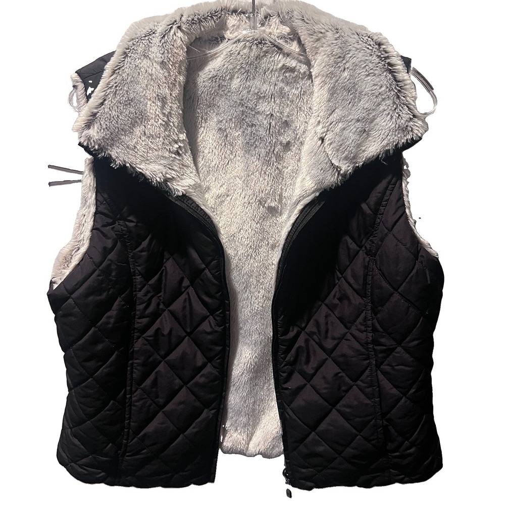 Weatherproof Women's Reversible Faux Fur Insulated Lined Black Vest Size L